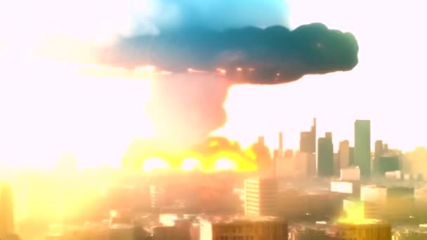 Drone Video Una Explosión Nuclear Centro Una Gran Ciudad Tercera — Vídeo de stock