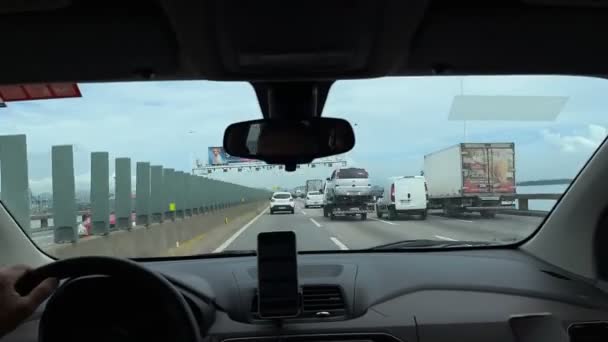 Niteroi Brazil 2023 Timelapse Вид Зсередини Автомобіля Міст Presidente Costa — стокове відео