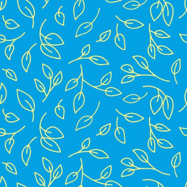 Soyut Sarı Yapraklar Açık Gök Mavisi Düz Desenli / Soyut Sarı Yapraklar Açık Gök mavisi Desensiz Desenli