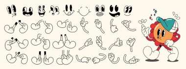 Kırmızı ayçiçeği çizgi film etiketi vektörü / Kırmızı ayçiçeği çizgi film etiketi vektörü