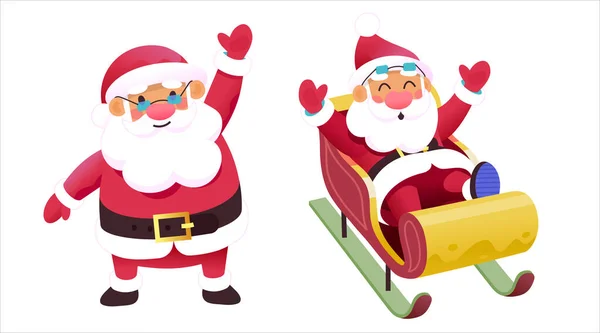 不同情况下的圣诞老人 矢量图解 圣诞图像 圣诞老人挥手致意 祝圣诞快乐 圣诞老人骑着雪橇笑着 免版税图库插图