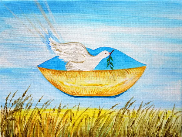 Angel wings art. Painting to support Ukraine. Acrylic on canvas. Symbol of freedom and independence. Ukrainian culture is popular because of the 2022 war. Russia attacked Ukraine. Flag Yellow and blue
