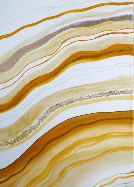 Artistic painting golden stone cut, slice lines. Picture contains interesting idea, evokes emotions, aesthetic pleasure. Canvas stretched, cardboard, oil natural paints. Concept art of artist, texture