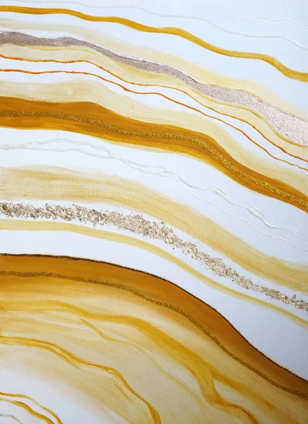 Artistic painting golden stone cut, slice lines. Picture contains interesting idea, evokes emotions, aesthetic pleasure. Canvas stretched, cardboard, oil natural paints. Concept art of artist, texture