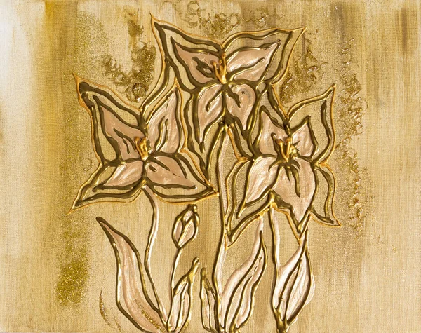 Drawing Bright Golden Lilies Three Magical Flowers Glow Valentines Day — Foto de Stock