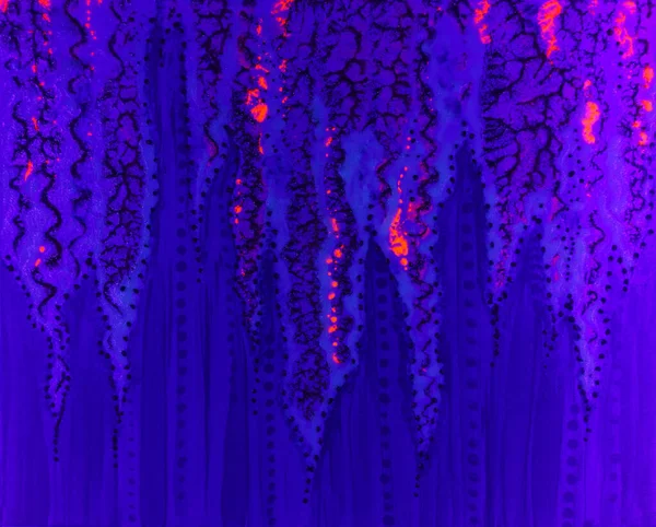 Drawing Bright Underwater World Blue Purple Waves Orange Algae Black Imagen de archivo
