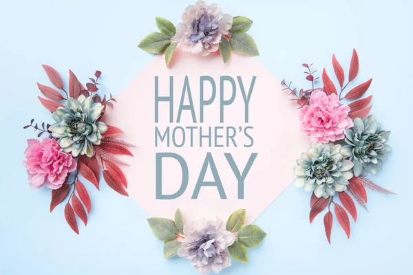 Щасливий День Матері Пастельний Синій Рожевий Кольоровий Фон Плоска Вітальна — стокове фото