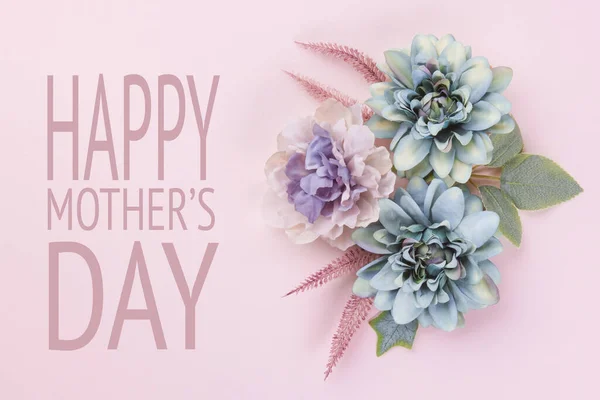 Щасливий День Матері Пастельний Синій Рожевий Кольоровий Фон Плоска Вітальна — стокове фото