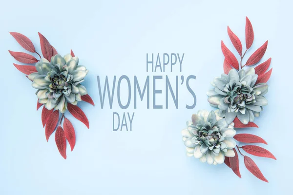 Щасливий Жіночий День Пастельний Синій Кольоровий Фон Плоска Вітальна Листівка — стокове фото