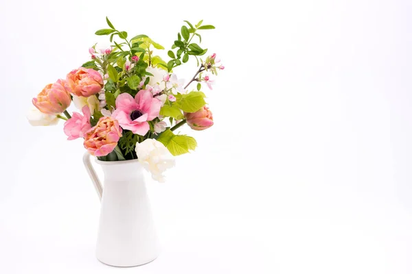 Elegant Mixed Pastel Colored Spring Bouquet White Background Copy Space — Stock Photo, Image