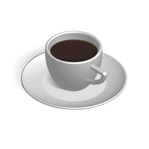 Kopp Med Kaffe Ett Tefat Isolerad Vit Bakgrund Isometrisk Stil — Stock vektor