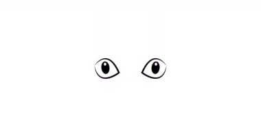 Koyu, düz 4K animasyonunda yanıp sönen sarı gözlü bir kedi..