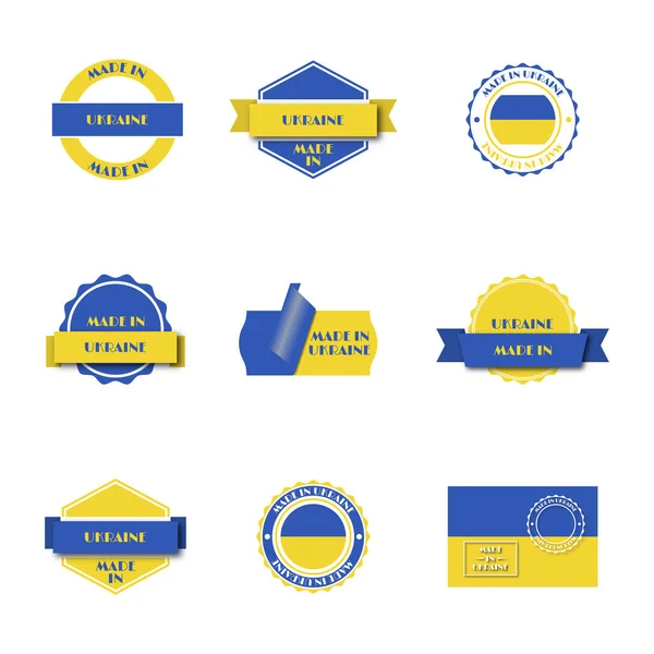 Zestaw Różnych Etykiet Made Ukraine Izolowane Białym Tle Wektor Ilustracji — Wektor stockowy