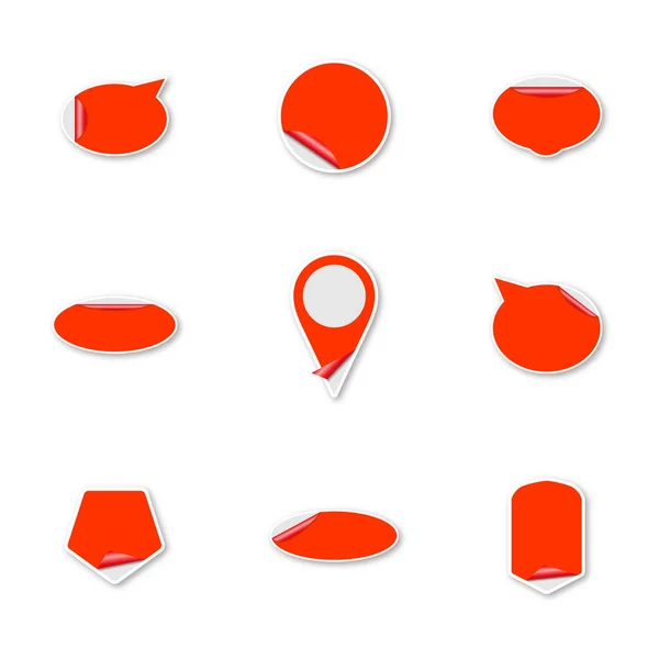 Lot Autocollants Papier Rouge Isolés Sur Fond Blanc Étiquettes Étiquettes — Image vectorielle