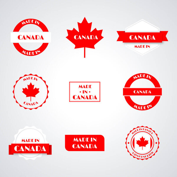 Set of various Made in Canada labels isolated on white background, vector illustration.