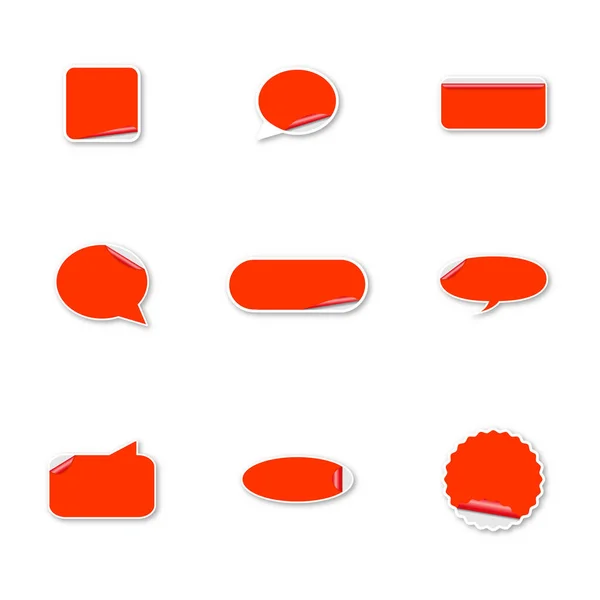 Set Pegatinas Papel Rojo Aisladas Sobre Fondo Blanco Diseño Elementos — Vector de stock