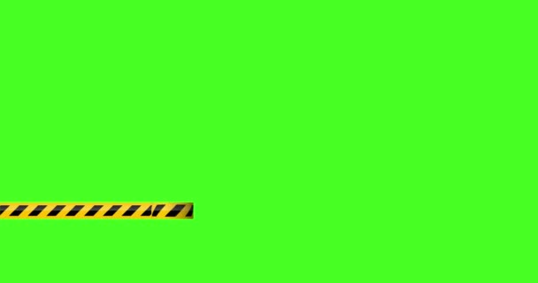 ロールから黒と黄色のプラスチック警告テープや警告テープ 緑の画面の背景を持つ4Kアニメーション — ストック動画