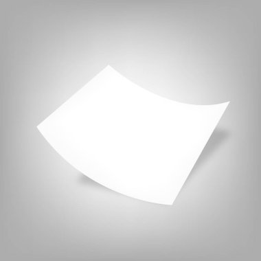 Gri arkaplanda gölgesi olan boş beyaz sayfa, vektör illüstrasyonu.