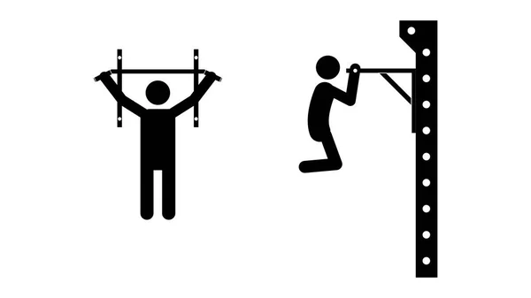 Set Stick Figures Pull Ups Bar White Background Flat Style — Stock Vector
