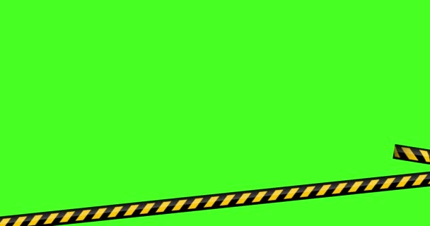 Sada Černých Žlutých Plastových Výstražných Pásků Animace Zeleným Pozadím — Stock video