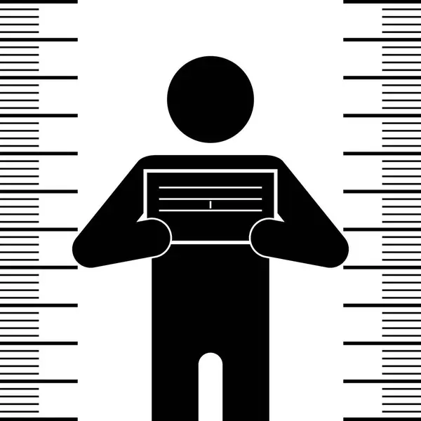 スティックフィギュア 黒人のシルエット 白い背景 サイン付きの囚人 フラットベクトルイラスト — ストックベクタ