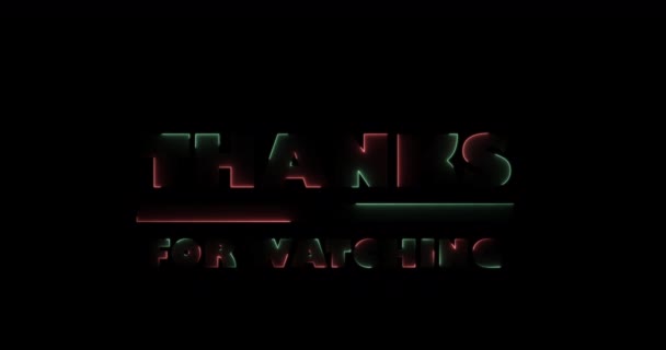Neonový Text Děkuji Sledování Černém Pozadí Animace — Stock video