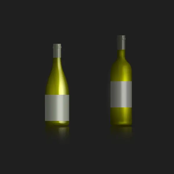 Botellas Fotorrealistas Vino Blanco Con Reflejo Espejo Vista Frontal Ilustración — Vector de stock