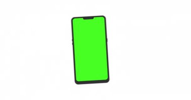 Beyaz arkaplanda boş yeşil ekranlı akıllı telefon, 4K canlandırması.