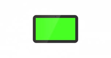 Zoom ile beyaz arkaplan üzerinde boş yeşil ekranlı tablet PC, 4K canlandırma.