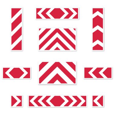 Beyaz arkaplan üzerinde trafik yön işaretleri kümesi, ön görünüm vektör illüstrasyonu.