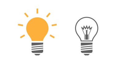 Enerji tasarrufu ampulü açık ve kapalı. Elektrik bileşenleri tasarımı için bir element. Düz biçim, vektör illüstrasyonu.