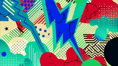 2d çizgi film animasyonlu çizgi roman tarzı düz döngü soyut arka plan canlı renkler, dinamik patlamalar aksiyon sahneleri, hareket grafikleri ve eğlenceli çizgi film tanıtımları için mükemmel..