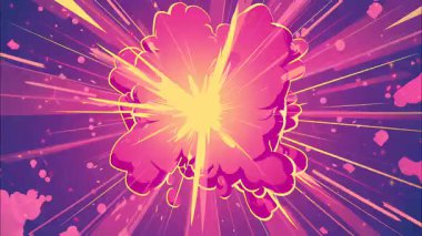 2d çizgi film animasyonlu çizgi roman tarzı düz döngü soyut arka plan canlı renkler, dinamik patlamalar aksiyon sahneleri, hareket grafikleri ve eğlenceli çizgi film tanıtımları için mükemmel..