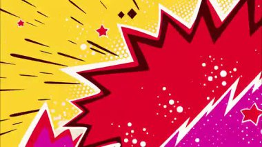 2d çizgi film animasyonlu çizgi roman tarzı düz döngü soyut arka plan canlı renkler, dinamik patlamalar aksiyon sahneleri, hareket grafikleri ve eğlenceli çizgi film tanıtımları için mükemmel..