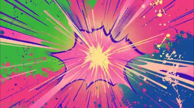 2d çizgi film animasyonlu çizgi roman tarzı düz döngü soyut arka plan canlı renkler, dinamik patlamalar aksiyon sahneleri, hareket grafikleri ve eğlenceli çizgi film tanıtımları için mükemmel..