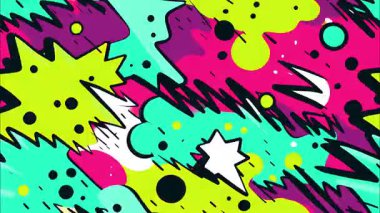 2d çizgi film animasyonlu çizgi roman tarzı düz döngü soyut arka plan canlı renkler, dinamik patlamalar aksiyon sahneleri, hareket grafikleri ve eğlenceli çizgi film tanıtımları için mükemmel..