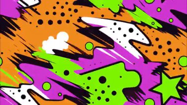 2d çizgi film animasyonlu çizgi roman tarzı düz döngü soyut arka plan canlı renkler, dinamik patlamalar aksiyon sahneleri, hareket grafikleri ve eğlenceli çizgi film tanıtımları için mükemmel..