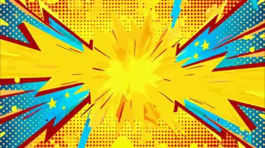 2d çizgi film animasyonlu çizgi roman tarzı düz döngü soyut arka plan canlı renkler, dinamik patlamalar aksiyon sahneleri, hareket grafikleri ve eğlenceli çizgi film tanıtımları için mükemmel..