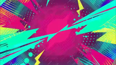 2d çizgi film animasyonlu çizgi roman tarzı düz döngü soyut arka plan canlı renkler, dinamik patlamalar aksiyon sahneleri, hareket grafikleri ve eğlenceli çizgi film tanıtımları için mükemmel..
