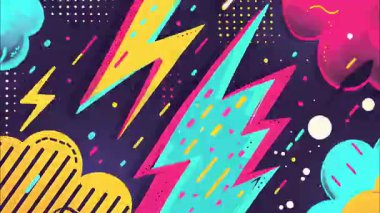2d çizgi film animasyonlu çizgi roman tarzı düz döngü soyut arka plan canlı renkler, dinamik patlamalar aksiyon sahneleri, hareket grafikleri ve eğlenceli çizgi film tanıtımları için mükemmel..