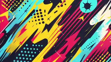 2d çizgi film animasyonlu çizgi roman tarzı düz döngü soyut arka plan canlı renkler, dinamik patlamalar aksiyon sahneleri, hareket grafikleri ve eğlenceli çizgi film tanıtımları için mükemmel..