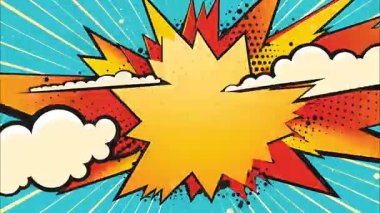 2d çizgi film animasyonlu çizgi roman tarzı düz döngü soyut arka plan canlı renkler, dinamik patlamalar aksiyon sahneleri, hareket grafikleri ve eğlenceli çizgi film tanıtımları için mükemmel..