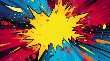 2d çizgi film animasyonlu çizgi roman tarzı düz döngü soyut arka plan canlı renkler, dinamik patlamalar aksiyon sahneleri, hareket grafikleri ve eğlenceli çizgi film tanıtımları için mükemmel..