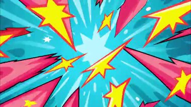 2d çizgi film animasyonlu çizgi roman tarzı düz döngü soyut arka plan canlı renkler, dinamik patlamalar aksiyon sahneleri, hareket grafikleri ve eğlenceli çizgi film tanıtımları için mükemmel..
