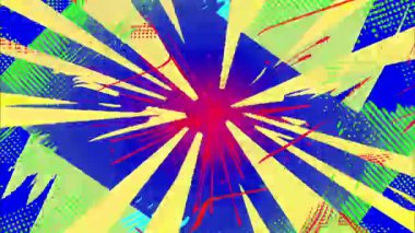 2d çizgi film animasyonlu çizgi roman tarzı düz döngü soyut arka plan canlı renkler, dinamik patlamalar aksiyon sahneleri, hareket grafikleri ve eğlenceli çizgi film tanıtımları için mükemmel..