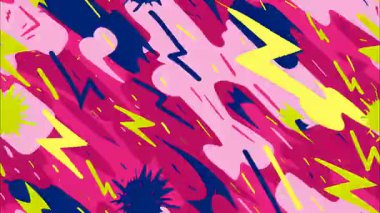 2d çizgi film animasyonlu çizgi roman tarzı düz döngü soyut arka plan canlı renkler, dinamik patlamalar aksiyon sahneleri, hareket grafikleri ve eğlenceli çizgi film tanıtımları için mükemmel..