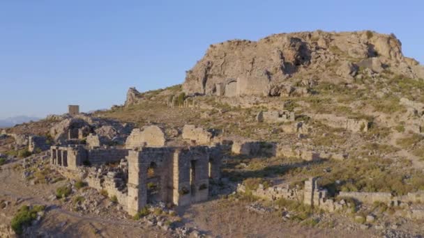 Filmagem Frontal Aérea Silyon Cidade Antiga Região Antalya Turquia — Vídeo de Stock