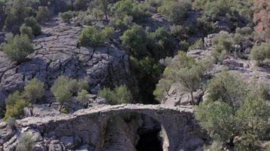 Türkiye 'deki Koprulu Kanyonu' ndan geçen dağ nehri üzerindeki Antik Roma Köprüsü