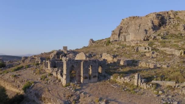 Images Aériennes Ville Antique Silyon Coucher Soleil Dans Région Antalya — Video