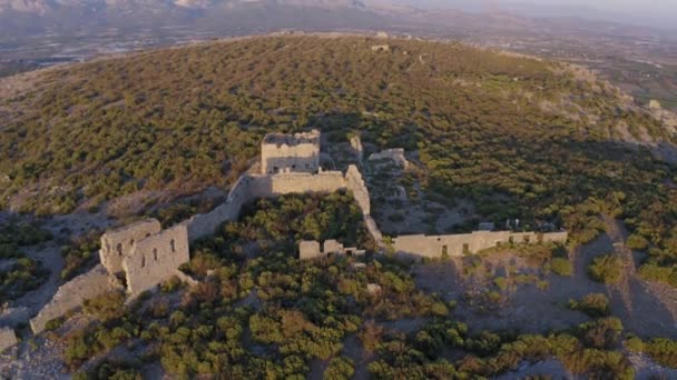 土耳其安塔利亚地区古代城市Silyon日落时的空中镜头 — 图库视频影像